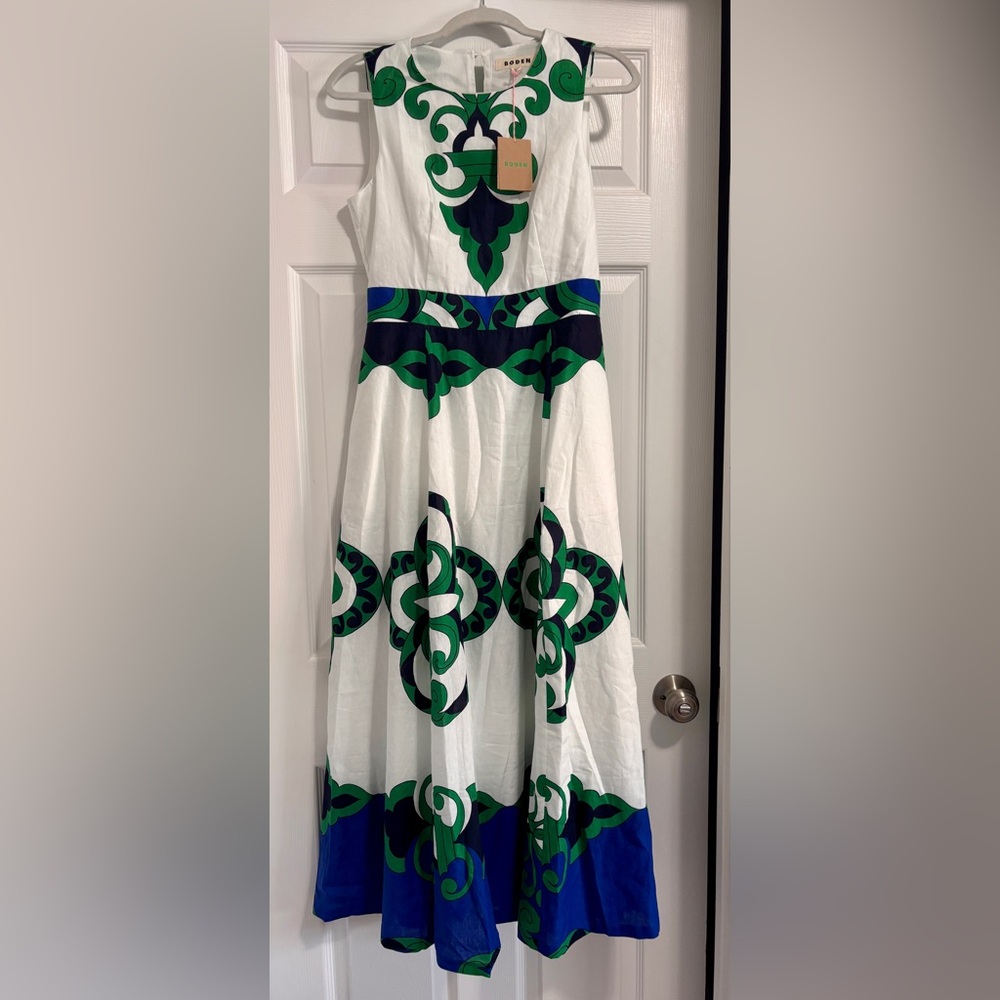 Boden Sleeveless Linen Blend Dress, Ivory, Ornate Reflection- NWT Sz 6 - Picture 4 of 7